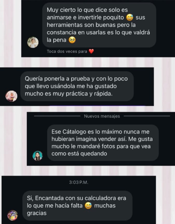 Captura del comentario de una clienta: Quería ponerla a prueba y con lo poco que llevo usándola me ha gustado mucho, es muy práctica y rápida. Encantada con su calculadora, era lo que me hacía falta.
